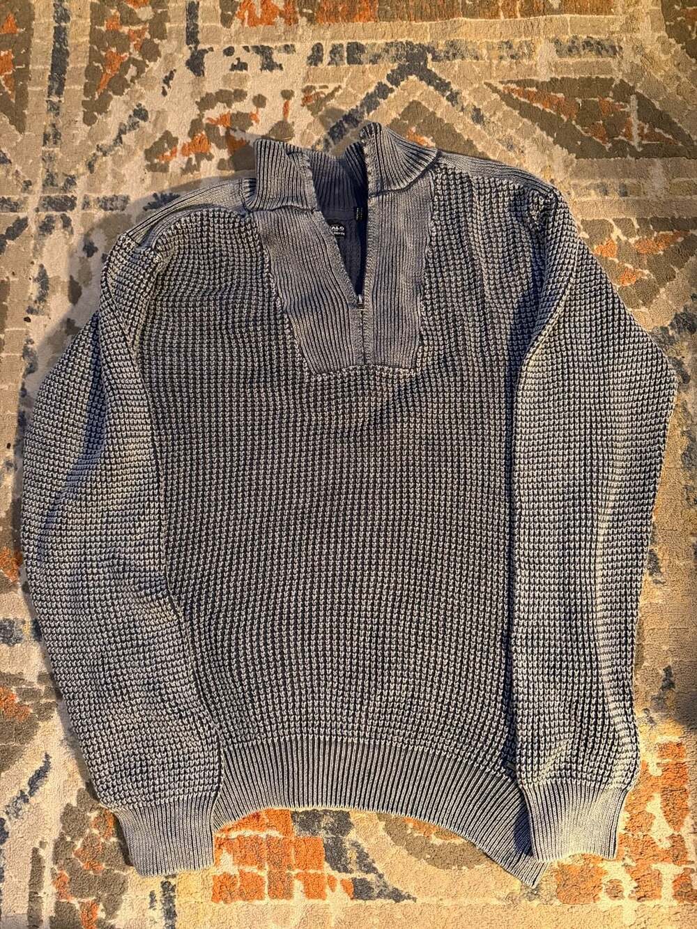 Buffalo David Bitton Men's Large Washy Textured Waffle Knit 1/4 Zip Sweater